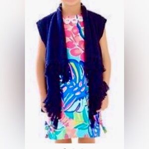 Lilly Pulitzer Girls Blue Knit Fringe Vest | Size M (6–7)